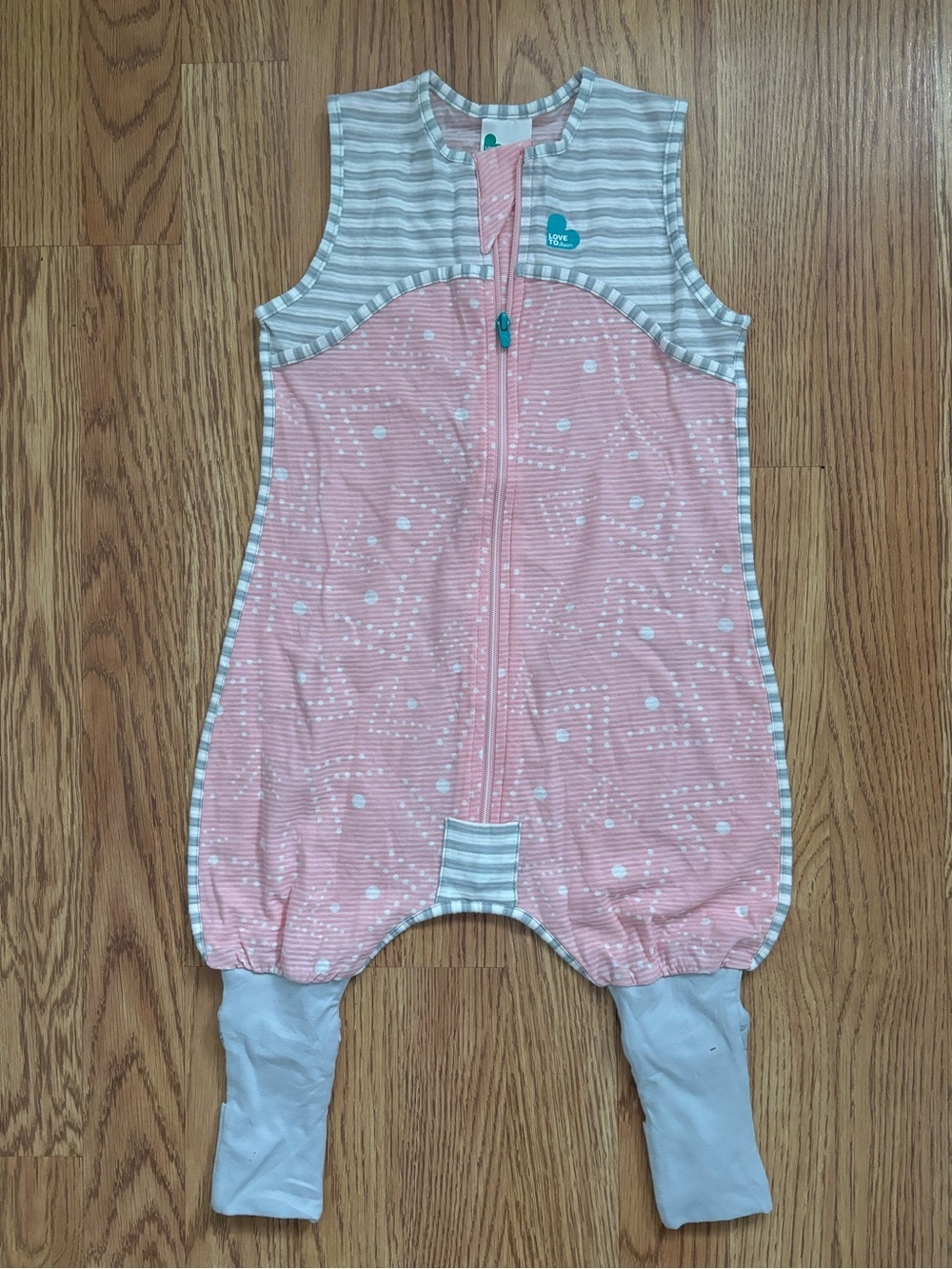 Love to dream Pink and Gray Striped Baby Sleepsuit